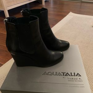 Aquatalia wedge black leather booties